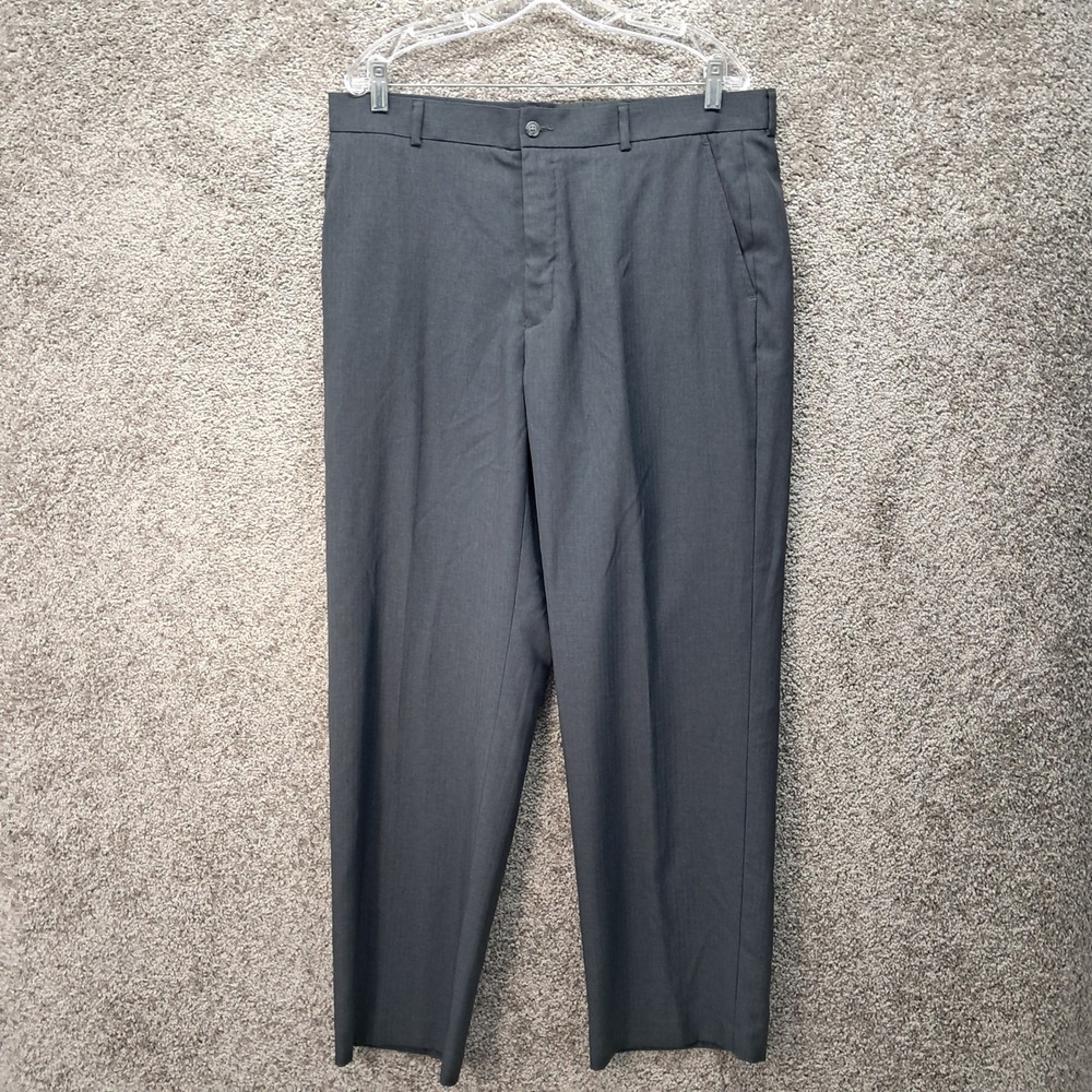 Perry Ellis Mens Charcoal Gray Flat Front Dress Pants 36x32 RN 37763
